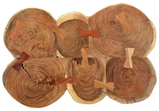 Alt view image 3 of 7 - vidaXL Coffee Table Side Table with Metal Legs 6 Trunks Solid Wood Acacia