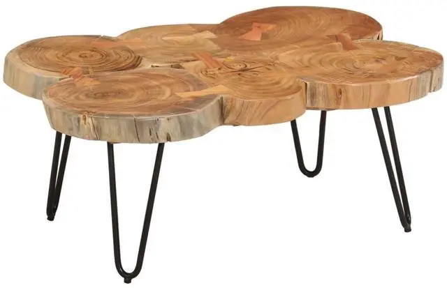 Alt view image 7 of 7 - vidaXL Coffee Table Side Table with Metal Legs 6 Trunks Solid Wood Acacia