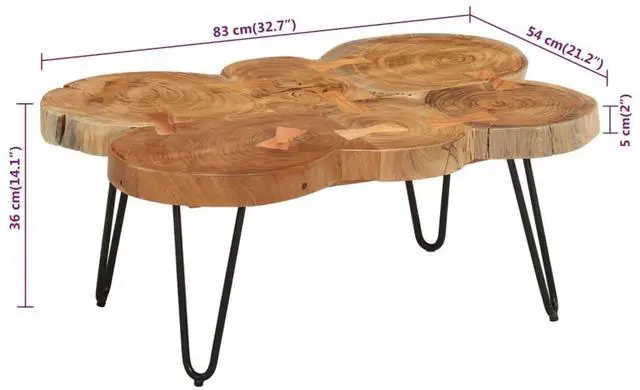 Alt view image 6 of 7 - vidaXL Coffee Table Side Table with Metal Legs 6 Trunks Solid Wood Acacia