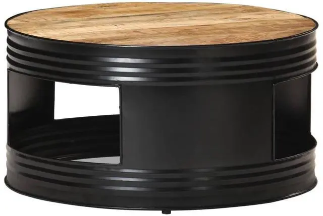 Alt view image 11 of 17 - vidaXL Coffee Table Black  26.8"x26.8"x14.2" Solid Rough Mango Wood