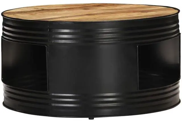 Alt view image 12 of 17 - vidaXL Coffee Table Black  26.8"x26.8"x14.2" Solid Rough Mango Wood