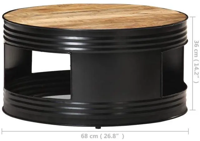 Alt view image 16 of 17 - vidaXL Coffee Table Black  26.8"x26.8"x14.2" Solid Rough Mango Wood