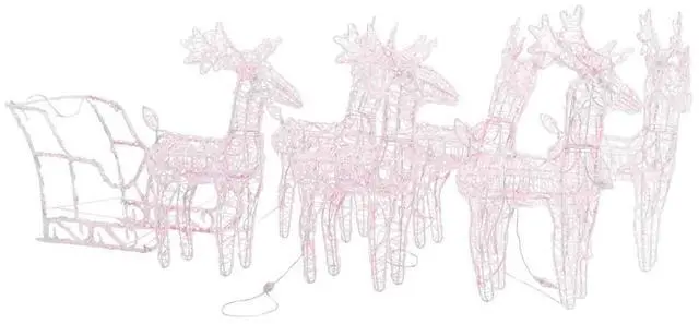 Alt view image 2 of 7 - vidaXL Reindeers & Sleigh Christmas Decoration 110.2"x11"x21.7" Acrylic