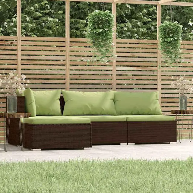 Main image of vidaXL 4 Piece Patio Lounge Set with Cushions Brown Poly Rattan