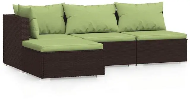Alt view image 2 of 7 - vidaXL 4 Piece Patio Lounge Set with Cushions Brown Poly Rattan
