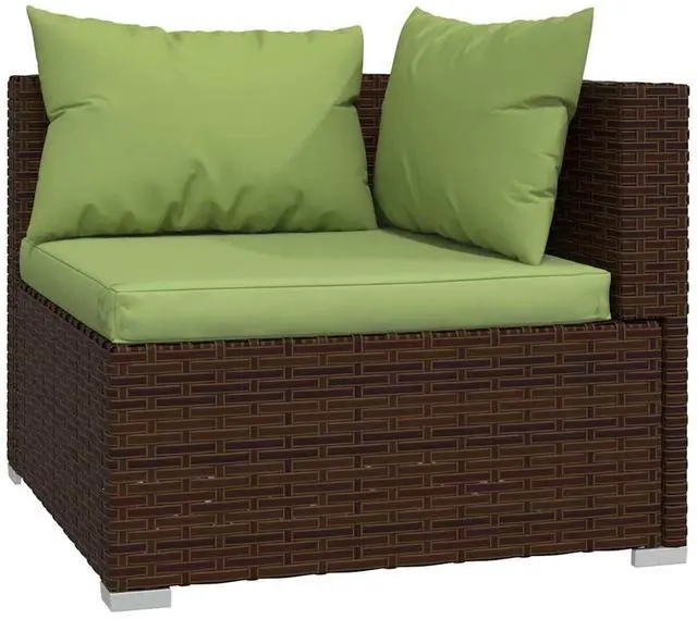 Alt view image 5 of 7 - vidaXL 4 Piece Patio Lounge Set with Cushions Brown Poly Rattan