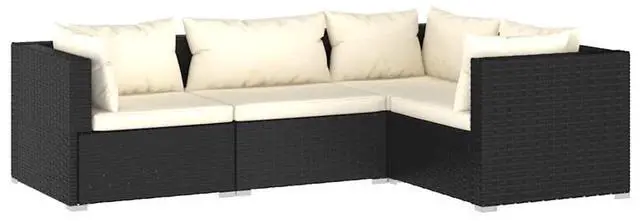 Alt view image 2 of 7 - vidaXL Patio Lounge Set Outdoor Sectional Sofa Set 4 Piece Poly Rattan Black