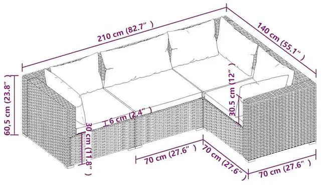 Alt view image 5 of 7 - vidaXL Patio Lounge Set Outdoor Sectional Sofa Set 4 Piece Poly Rattan Black