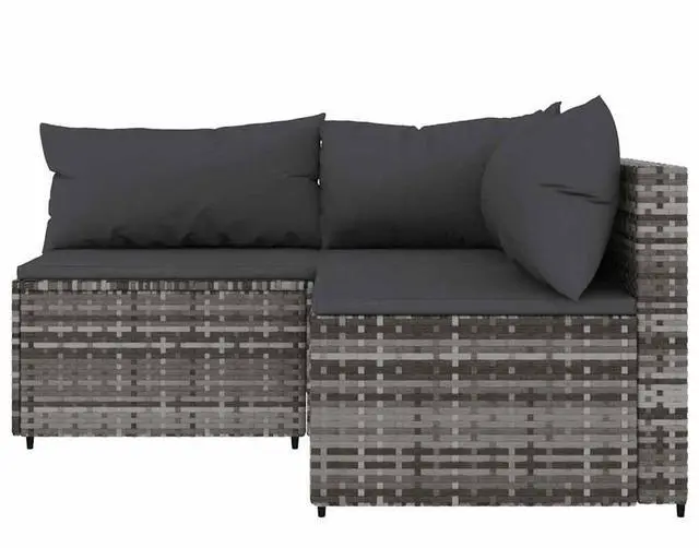 Alt view image 3 of 7 - vidaXL 3 Piece Patio Lounge Set with Cushions Gray Poly Rattan