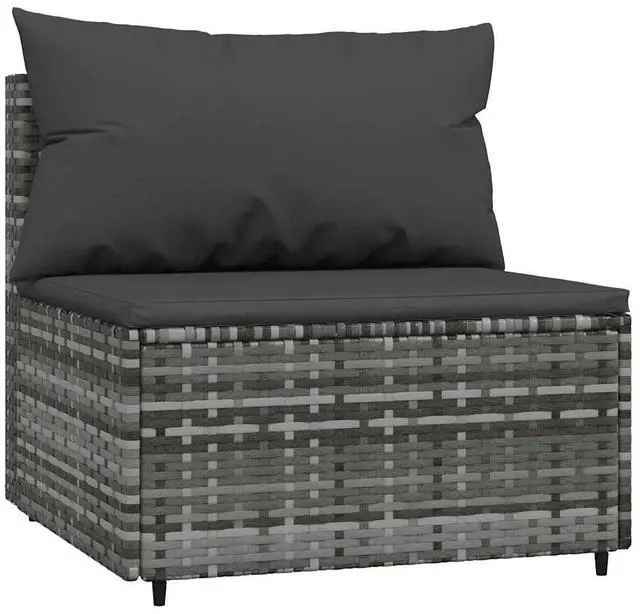 Alt view image 5 of 7 - vidaXL 3 Piece Patio Lounge Set with Cushions Gray Poly Rattan