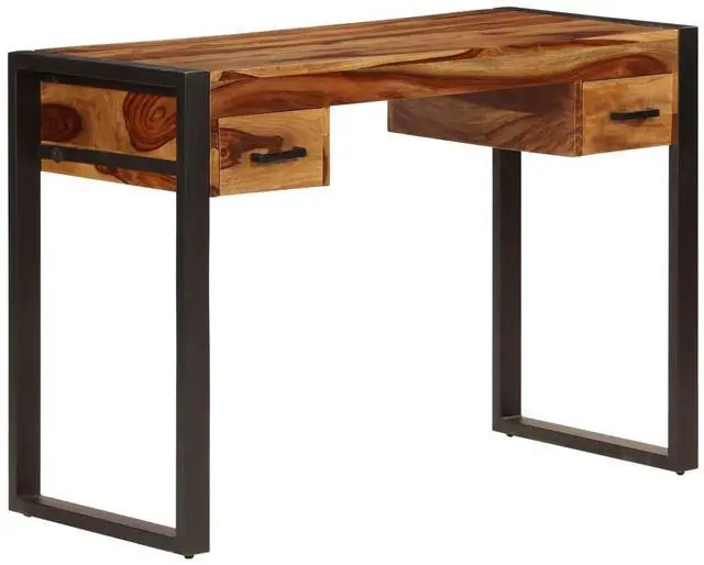 Alt view image 5 of 14 - vidaXL Desk Brown Solid Acacia wood, Powder-coated steel Medium Desk