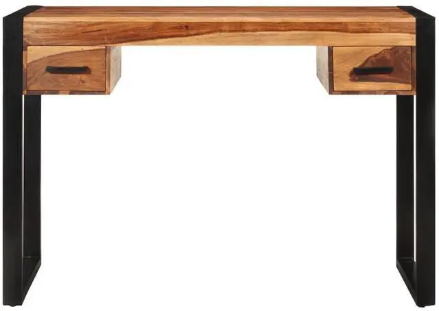 Alt view image 6 of 14 - vidaXL Desk Brown Solid Acacia wood, Powder-coated steel Medium Desk