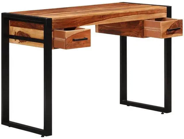 Alt view image 7 of 14 - vidaXL Desk Brown Solid Acacia wood, Powder-coated steel Medium Desk