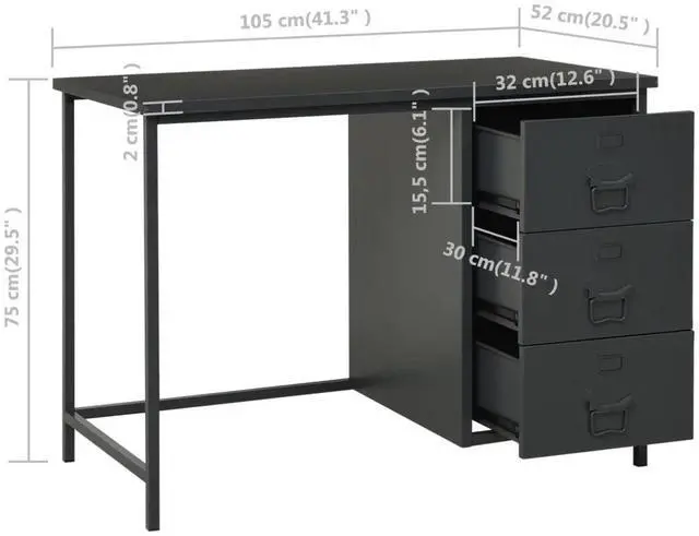 Alt view image 8 of 11 - vidaXL Industrial Desk with Drawers Anthracite 41.3"x20.5"x29.5" Steel