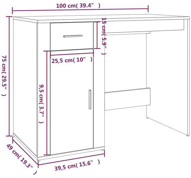 Alt view image 4 of 7 - vidaXL Desk Storage Computer Desk Writing Table for Office White Engineered Wood