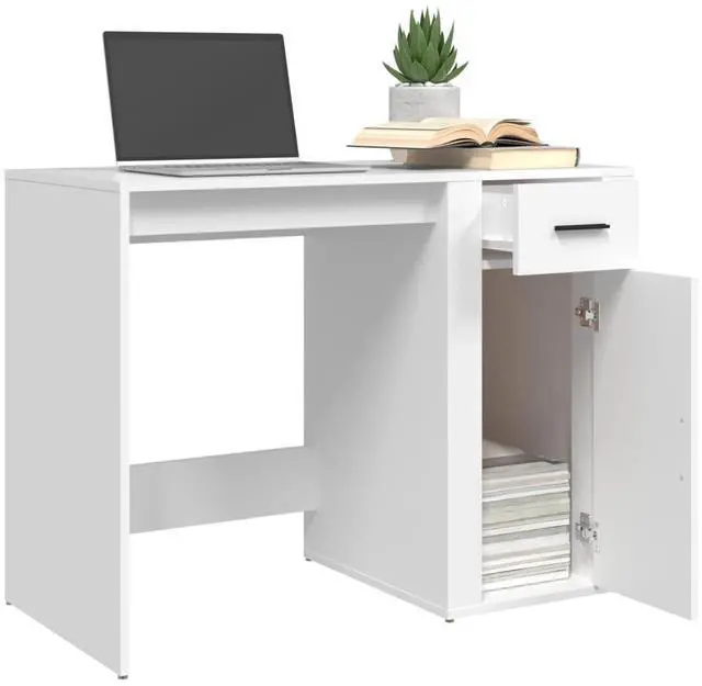 Alt view image 5 of 7 - vidaXL Desk Storage Computer Desk Writing Table for Office White Engineered Wood