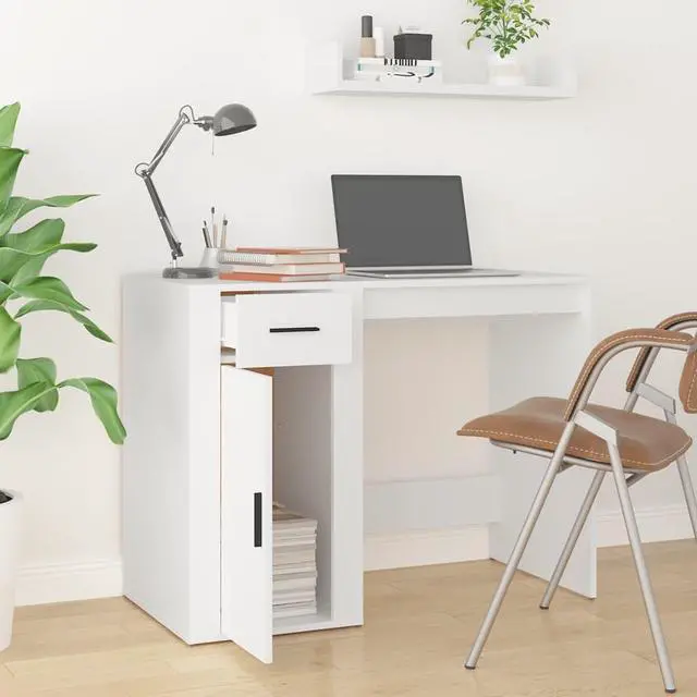 Alt view image 3 of 7 - vidaXL Desk Storage Computer Desk Writing Table for Office White Engineered Wood