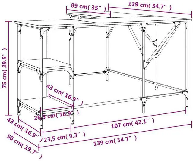 Alt view image 4 of 7 - vidaXL Desk Storage L-shape Computer Table with Shelves Black Engineered Wood