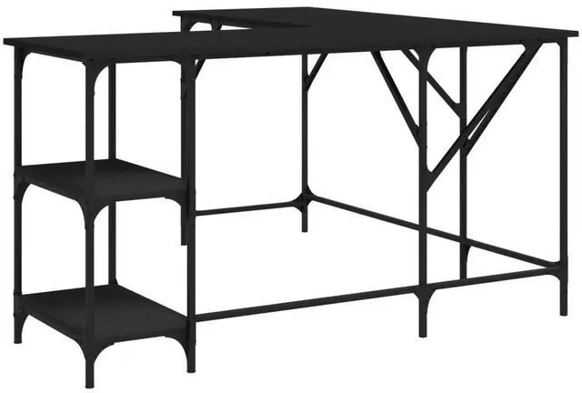 Alt view image 2 of 7 - vidaXL Desk Storage L-shape Computer Table with Shelves Black Engineered Wood