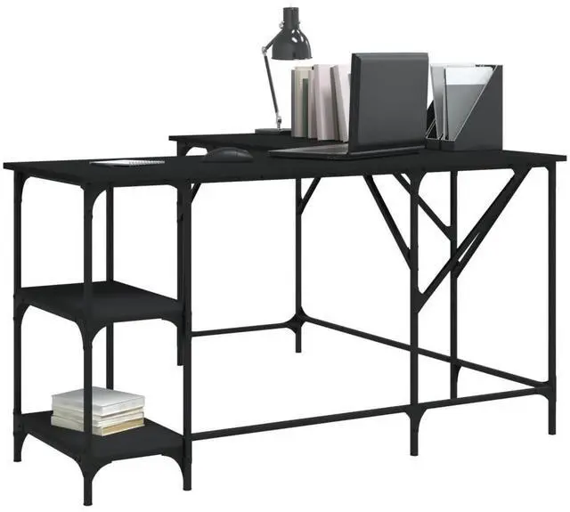Alt view image 3 of 7 - vidaXL Desk Storage L-shape Computer Table with Shelves Black Engineered Wood
