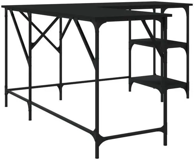 Alt view image 6 of 7 - vidaXL Desk Storage L-shape Computer Table with Shelves Black Engineered Wood