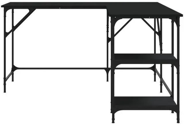Alt view image 5 of 7 - vidaXL Desk Storage L-shape Computer Table with Shelves Black Engineered Wood