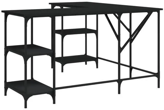Alt view image 2 of 7 - vidaXL Desk Storage L-shape Computer Table with Shelves Black Engineered Wood