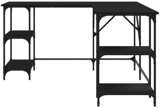 Alt view image 5 of 7 - vidaXL Desk Storage L-shape Computer Table with Shelves Black Engineered Wood