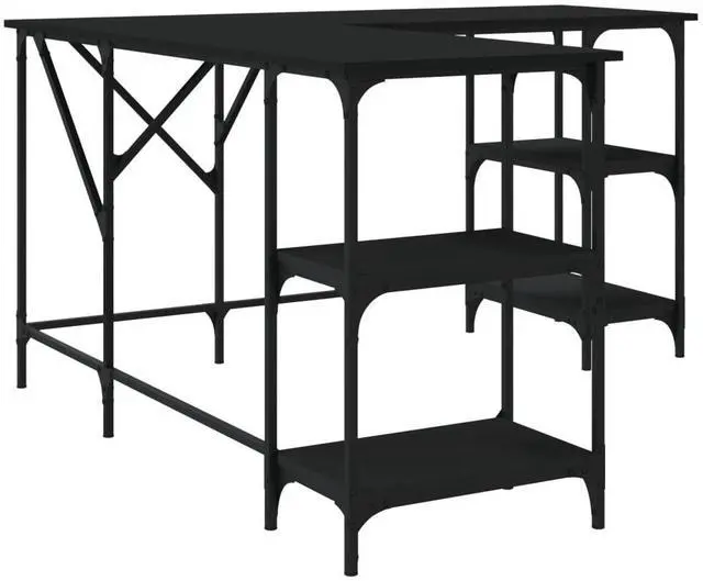 Alt view image 6 of 7 - vidaXL Desk Storage L-shape Computer Table with Shelves Black Engineered Wood
