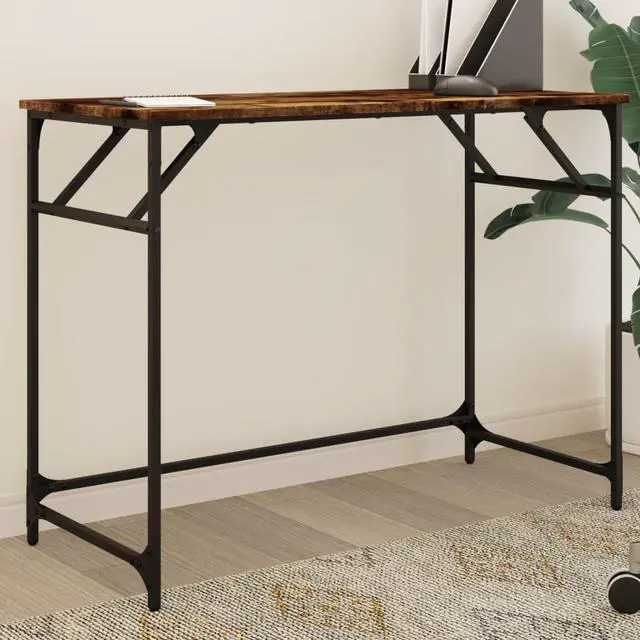 Main image of vidaXL Desk End Sofa Table Smoked Oak Engineered Wood and Powder-coated Steel