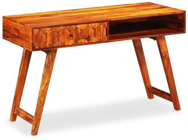 Alt view image 11 of 15 - vidaXL Writing Table Solid Sheesham Wood 46.5"x19.7"x30"