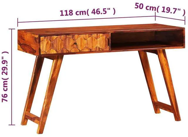 Alt view image 15 of 15 - vidaXL Writing Table Solid Sheesham Wood 46.5"x19.7"x30"