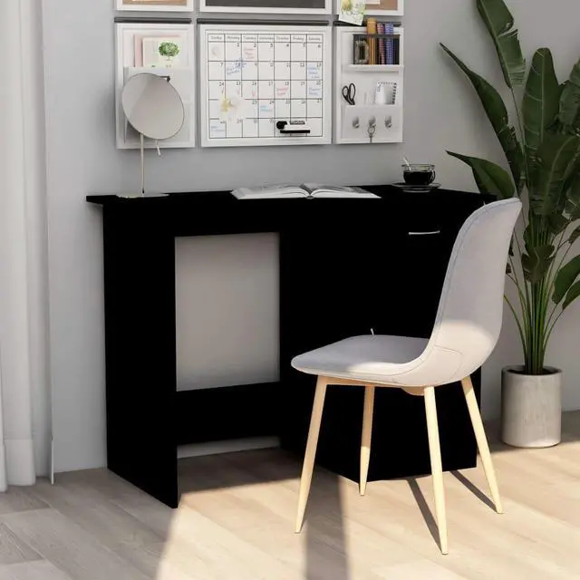 Alt view image 13 of 13 - vidaXL Desk Black Engineered Wood Study Office Work Station Writing Table