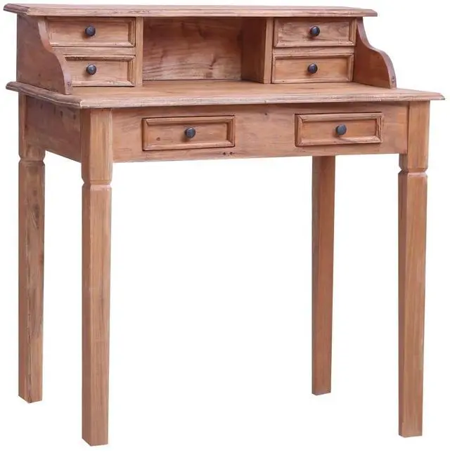 Alt view image 7 of 7 - vidaXL Writing Desk with Drawers Office Computer Desk Solid Mahogany Wood
