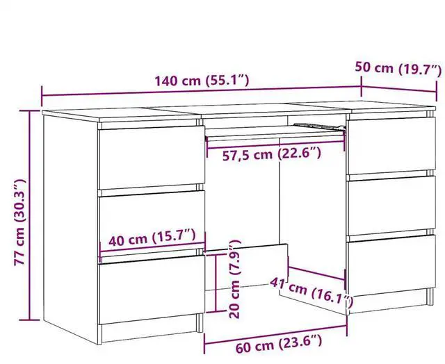 Alt view image 4 of 7 - vidaXL Desk Home Office Furniture Computer Desk Smoked Oak Engineered Wood