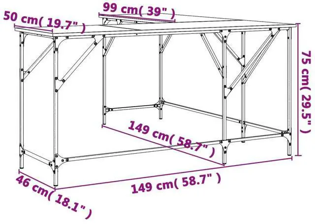 Alt view image 4 of 7 - vidaXL Desk Computer Table Furniture for Home Office Black Engineered Wood