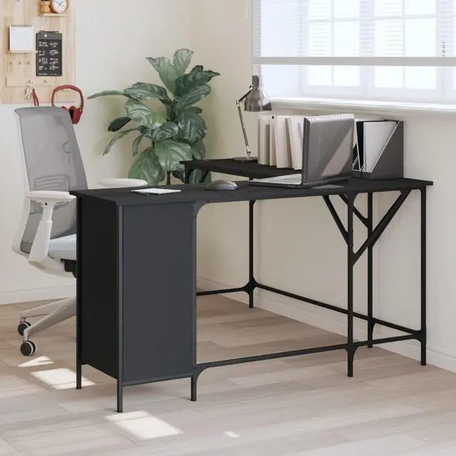 Main image of vidaXL Desk Storage L-shape Computer Table with Shelves Black Engineered Wood