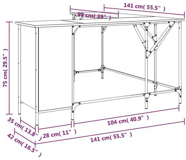 Alt view image 4 of 7 - vidaXL Desk Storage L-shape Computer Table with Shelves Black Engineered Wood