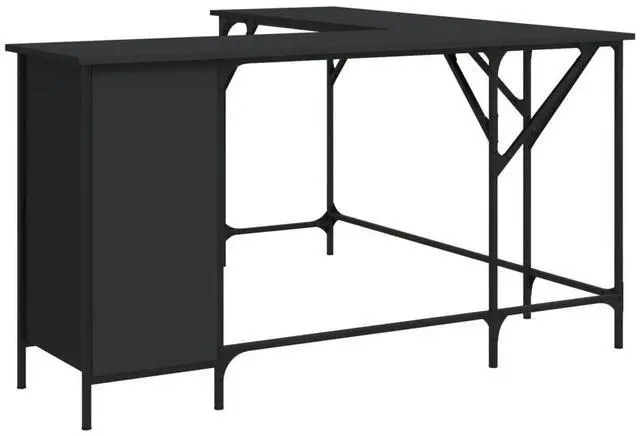 Alt view image 2 of 7 - vidaXL Desk Storage L-shape Computer Table with Shelves Black Engineered Wood