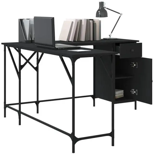 Alt view image 3 of 7 - vidaXL Desk Storage L-shape Computer Table with Shelves Black Engineered Wood