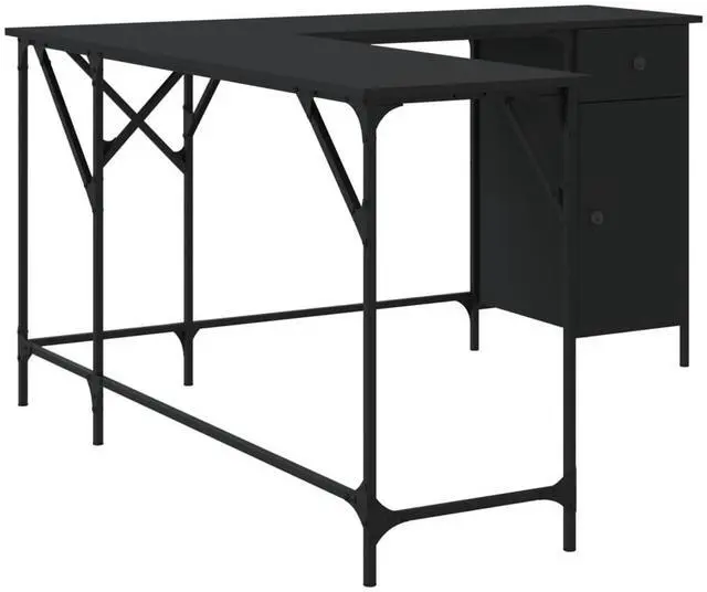 Alt view image 6 of 7 - vidaXL Desk Storage L-shape Computer Table with Shelves Black Engineered Wood