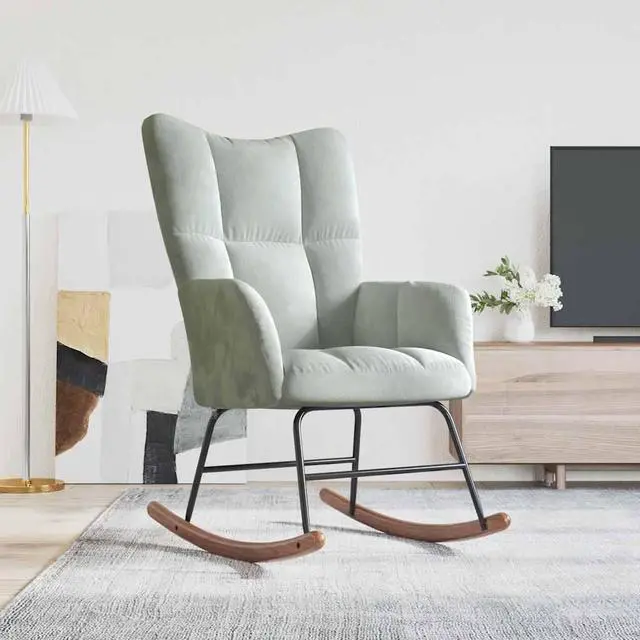 Alt view image 8 of 14 - vidaXL Rocking Chair Light Gray Velvet