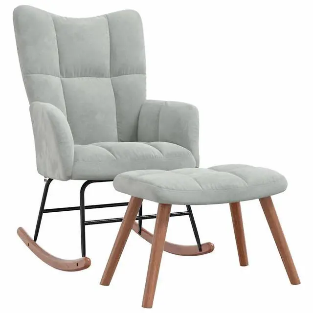 Alt view image 7 of 12 - vidaXL Rocking Chair with a Stool Light Gray Velvet