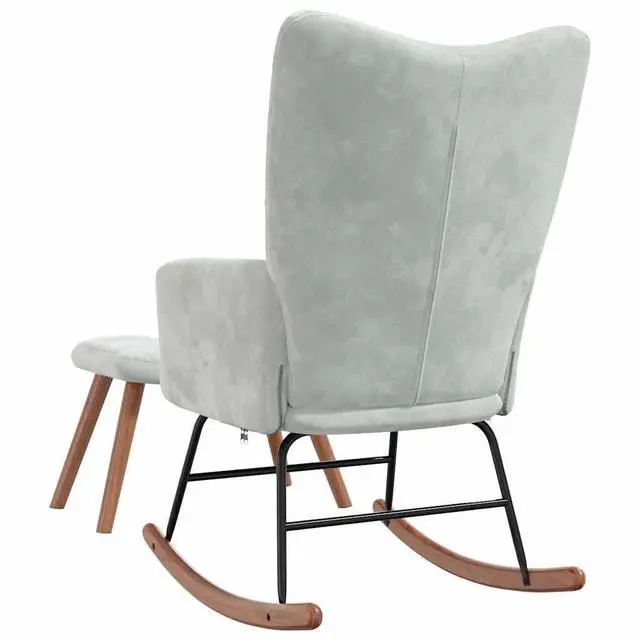 Alt view image 10 of 12 - vidaXL Rocking Chair with a Stool Light Gray Velvet