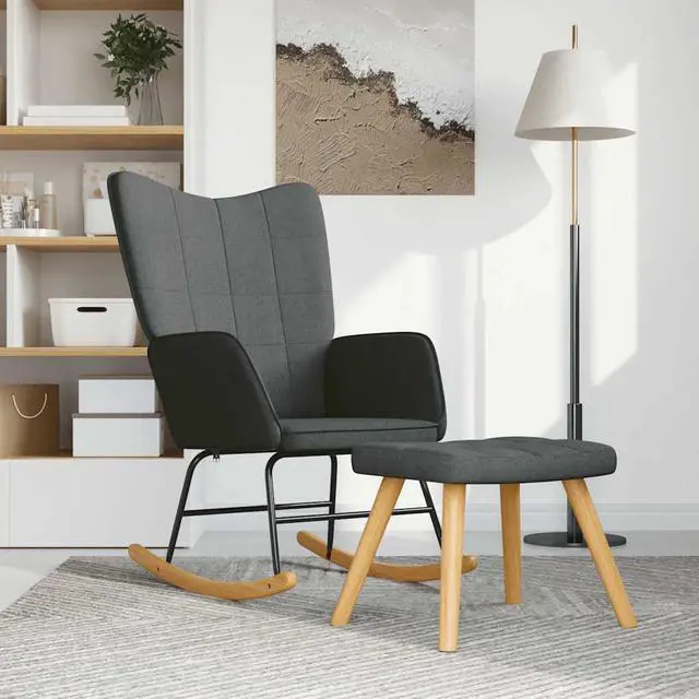 Main image of vidaXL Rocking Chair With Stool Dark Grey