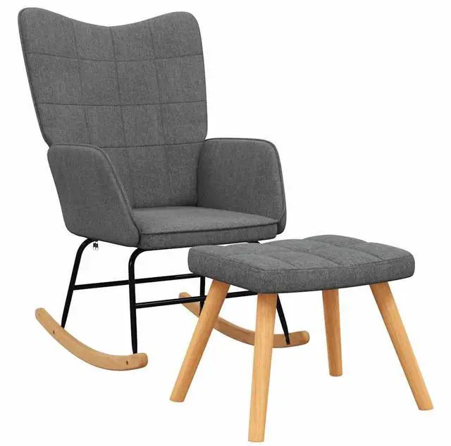 Alt view image 2 of 7 - vidaXL Rocking Chair With Stool Dark Grey