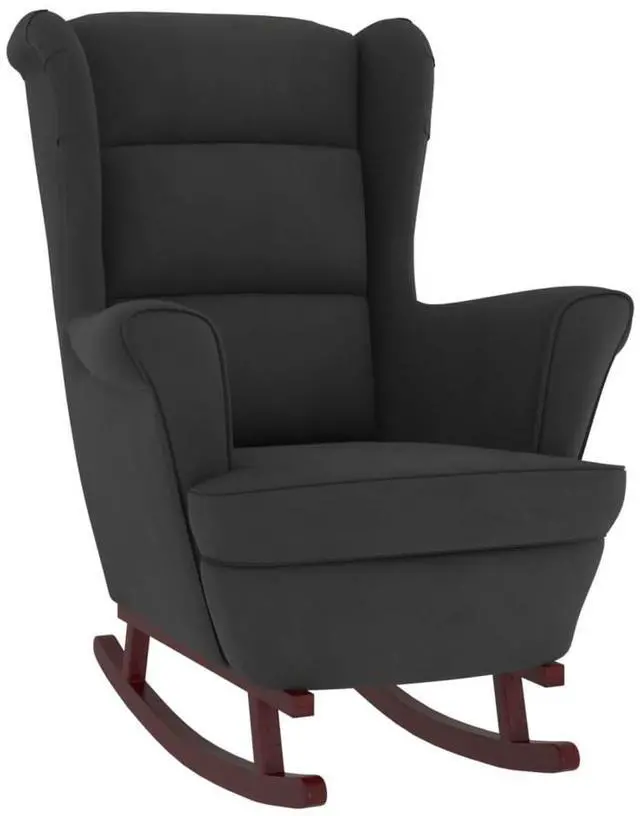 Alt view image 2 of 7 - vidaXL Rocking Chair Wingback Black Velvet and Solid Wood