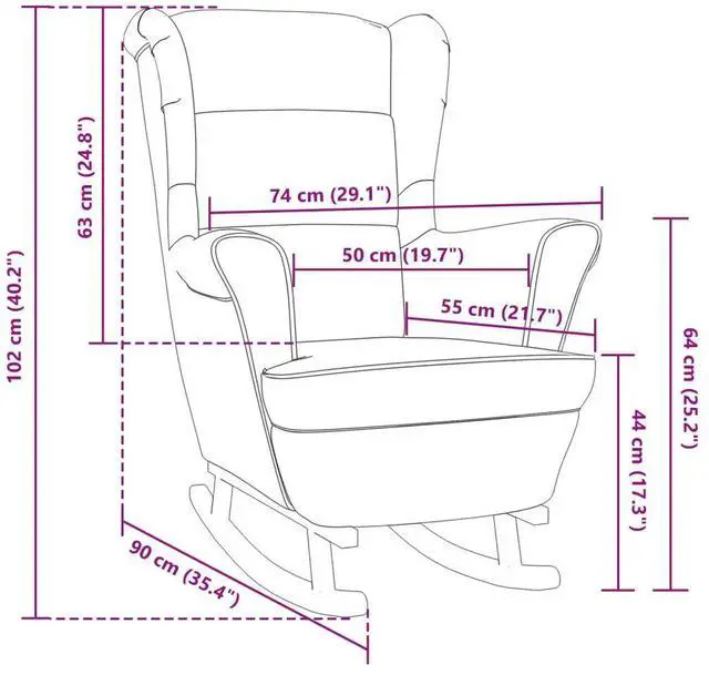 Alt view image 4 of 7 - vidaXL Rocking Chair Wingback Black Velvet and Solid Wood