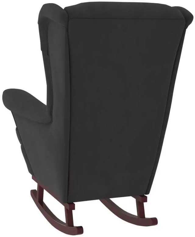 Alt view image 5 of 7 - vidaXL Rocking Chair Wingback Black Velvet and Solid Wood