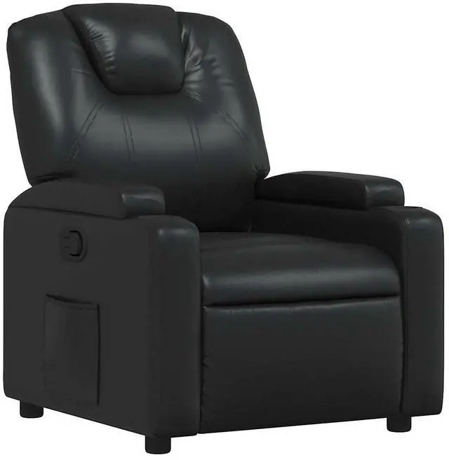 Alt view image 2 of 7 - vidaXL Manual Recliner Chair for Living Room, Adjustable Recliner with Padded Seat & Backrest, Home Theater Seating with Side Pocket & Cup Holders, Black Leather